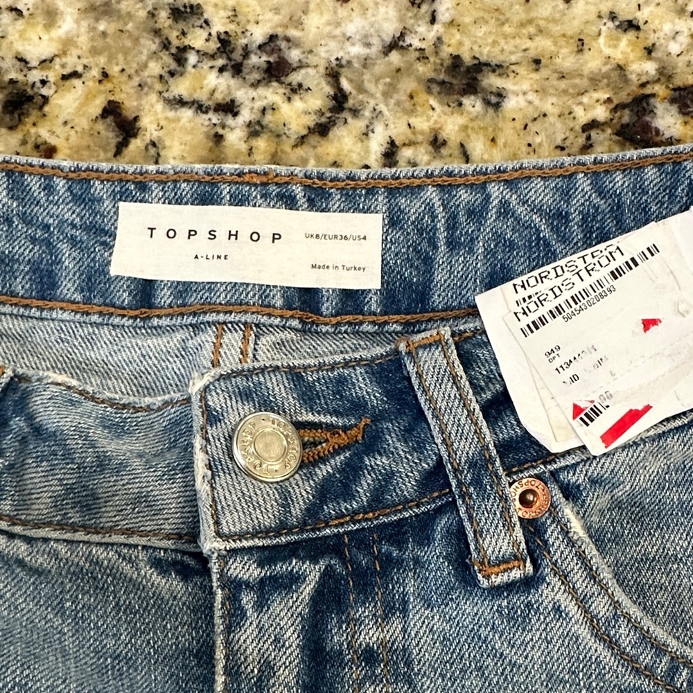 Topshop Light Blue Ripped Jean Shorts - Picture 2 of 3